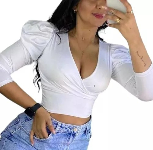 Crop Top Blusas Camiseta Manga Larga Bombacha Para Dama