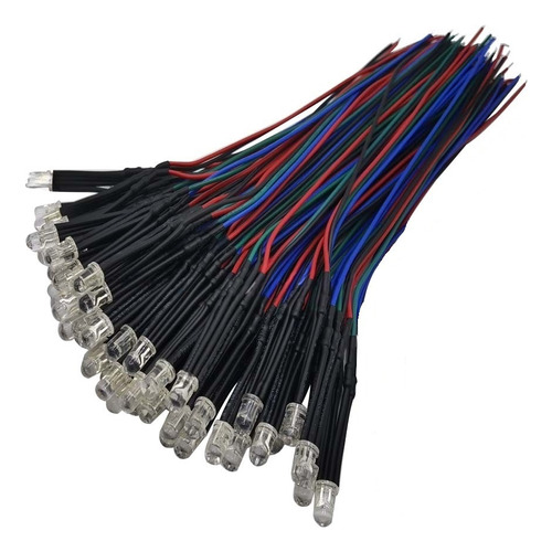 5x Led Rgb 5mm Ultra Brillante 9v A 12v Anodo Comun Cable