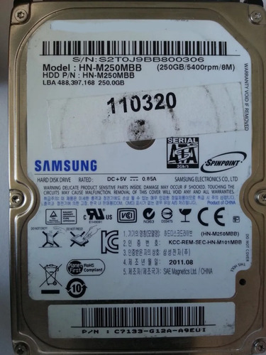 Disco Samsung Hn-m250mbb 250gb Sata 2.5 - 128 Recuperodatos