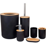 Kit Set Accesorios Baño Känn Livet Kl-takern 6 Piezas Bambu Dispenser Jabonera Color Negro Y Marrón 