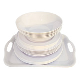 Set X25 Piezas Juego De Platos Melamina Blanco Liso Cocina