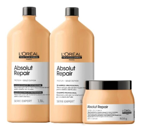 Kit Loreal Absolut Repair Gold Sh 1.5l+cond 1.5l+mascara500g