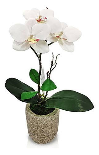 Planta Orquídea Artificial Flor Vara Grande Maceta Elegante