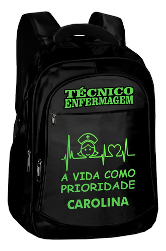 Bolsa Feminina Tecnico Enfermagem Personalizada Nome Verde