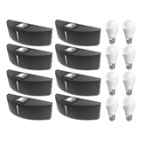 Pack X 8 Aplique Iluminación Plástico Bidireccional Negro Exterior Lámpara Bulbo Led Cálida 9w Luz Amarilla Rosca E27