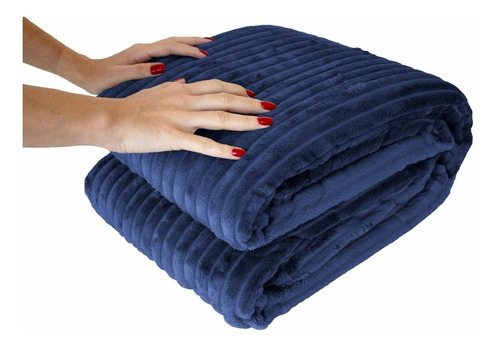 Cobertor Manta Canelada Azul Marinho  Microfibra 2,20x2,40m.