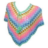 Poncho Tejido Mano Crochet Lana Niña 5-8 Años Unicornio