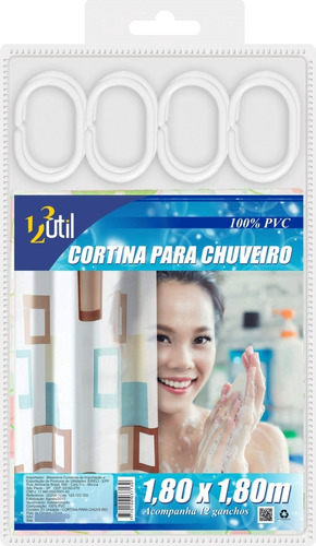 Cortina Box Para Chuveiro 100% Pvc Com 12 Ganchos 1,80x1,80m