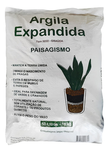 Argila Expandida 18 Kg Para Vasos De Plantas E Drenagem 50lt