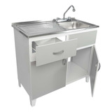 Fregadero Con Accesorios Mueble De Acero Cocina / Gris 1m