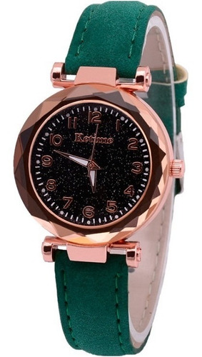 Relógio Feminino Presente Barato Pulseira De Couro Verde