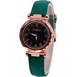 Relógio Feminino Presente Barato Pulseira De Couro Verde