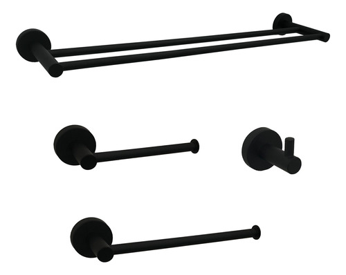 Kit Acessórios Preto Fosco Inox Banheiro Lavabo Barra Dupla