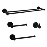 Kit Acessórios Preto Fosco Inox Banheiro Lavabo Barra Dupla