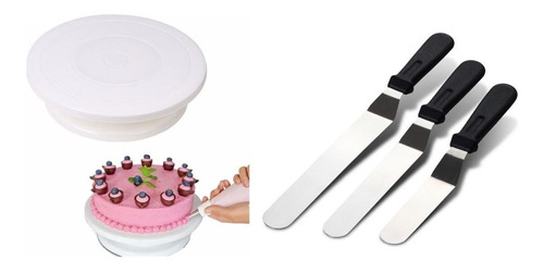 Set Reposteria Plato Giratorio + 3 Espatulas Escalon Acero 