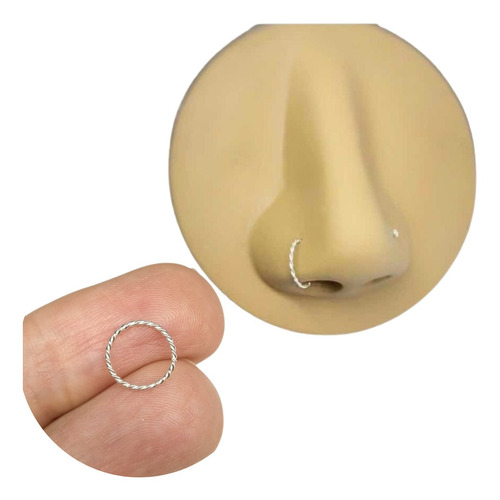 Piercing De Nariz Argola Trançada Em Prata 925 8mm