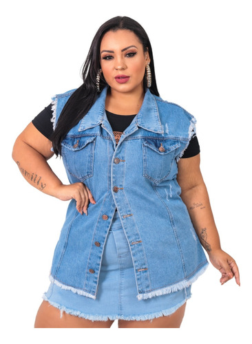 Colete Jeans Feminino Plus Size P M G G1 G2 G3 Lançamento