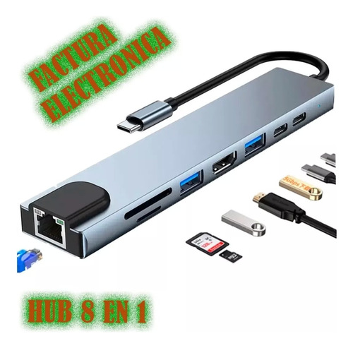 Hub Usb C Adaptador Multipuerto Hdmi Rj45 Pd 8 En 1 Mac Win