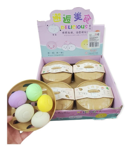 Dumpling Box Canasta Con 5 Bollo Stress Ball Kawaii Squishy 