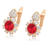 Aretes Oro 14k Lam Swarovski Rojo Huggies Arracada Regalo