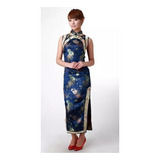 Vestido Longo Oriental Azul Estampa Flores