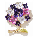 Broche Prendedor Antigua Mujer Hoja Flor Hortensias Cristal