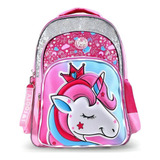 Mochila Espalda 18 Pulgadas Con Luz Footy Reina Unicornio Color F1963 Rosa