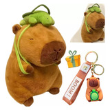 Muñeco De Peluche Capybara Con Mochila Y Llavero De Tortuga