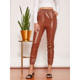 Pantalon Jogger Cuerina Café Capri Shein