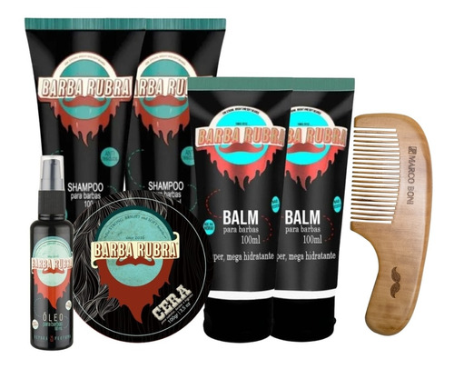 Kit De Barba Rubra Óleo, 2 Shampoo, 2 Balm, 1 Cera E Pente