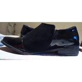Zapatos Mocasines Negros- Charol Y Gamuza T36- Usado