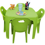 Mesa Infantil Con 4 Sillas Rattan En Colores Elegibles Kit 