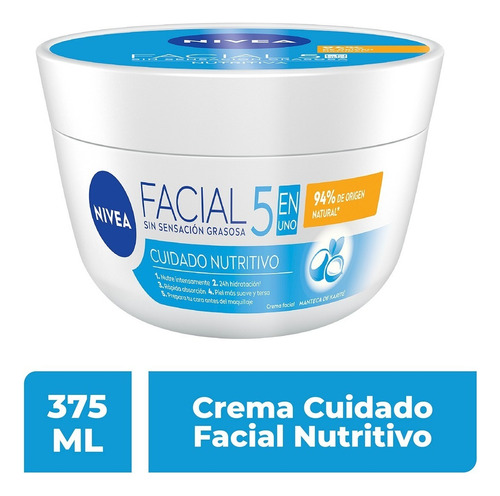 Nivea Crema Facial Hidratante 5 En 1 Para Piel Seca 375ml 