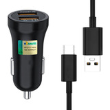 Carregador Veicular Turbo 2 Usb + Cabo Usb C Original Anatel