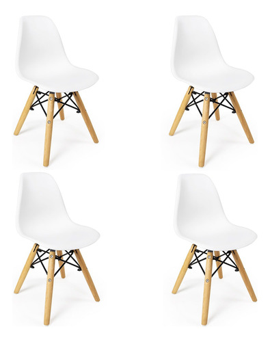 Kit 4 Cadeiras Infantis Charles Eames Eiffel Wood Quarto 