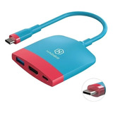 Adaptador Hub Hagibis Dock Azul Vermelho 4k Nintendo Switch