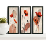 Kit 3 Quadros Decorativos Folhas Abstrato Boho Moldura 15x33