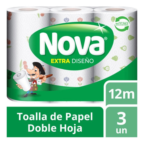 Toalla De Papel Nova Extra Diseño 3 Un 12 Mt