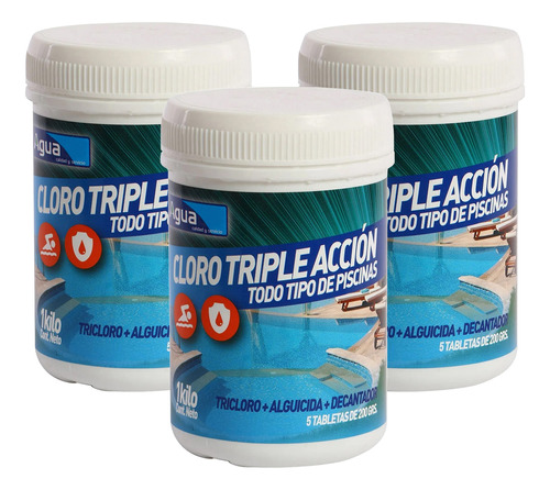 Pack 3kg Cloro Piscina Tabletas Triple Accion