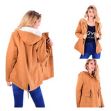 Parka De Dama De Gabardina Con Corderito Talle Especial