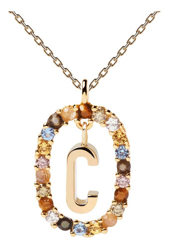 Collares Mujer Inicial Letras Oval Baño Oro 18k Zirconias