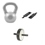 Rueda Abdominal + Tobilleras 3 Kg + Pesa Rusa 5 Kg Kit Gym