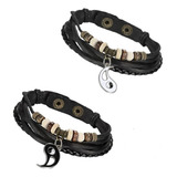 Pulseras Cuero Trenzado Parejas Enamorados Novios Amigo 2pza Diámetro 6.5   Largo 22 Cm