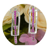 Aretes Largos Trepadores Oro Blanco 18k Piedras Zafiro Rosa 