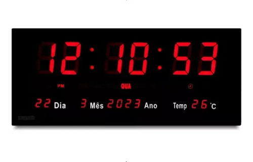 Relógio De Parede Grande Led Digital Termômetro Calendário