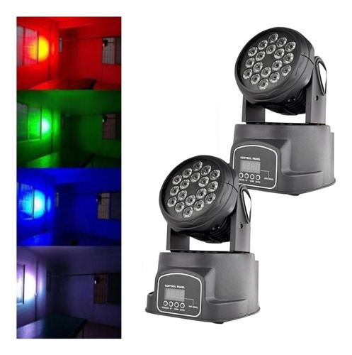 Kit 2 Mini Moving Head 18 Led Quadriled Rgb Iluminação Festa