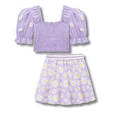 Conjunto Infantil Menina Kukie Blusa Cropped E Saia