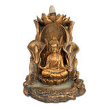 Porta Incensário Cascata Buda Meditando Dourado 14cm