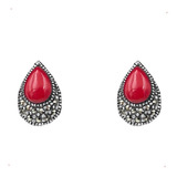 Aretes Gota Marquesita Coral De Plata 925 Con Envio