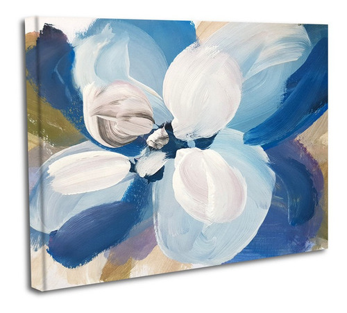 Cuadro Lienzo Canvas 45x60cm Flor Azul Blanco Tipo Oleo